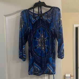INC International Concepts Blue Patterned Blouse